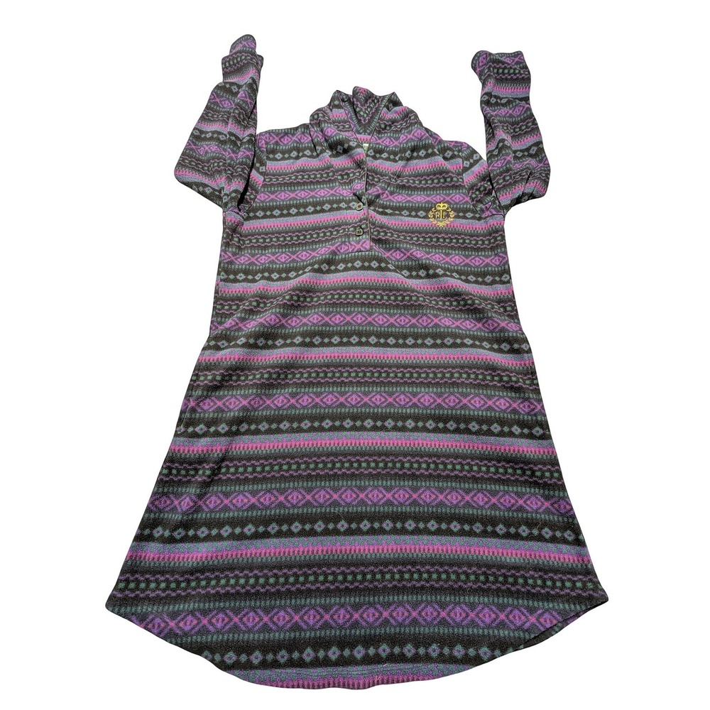 Lauren Ralph Lauren Fleece Aztec Nightgown Purple Fair Isle Crest L 8131138